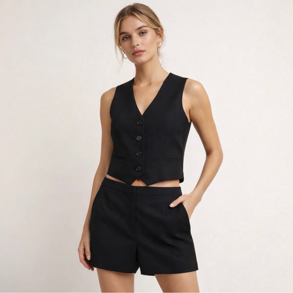 Antonio Melani Black Tailored Vest + Shorts Set Size 2 Suiting 2 Piece Like New